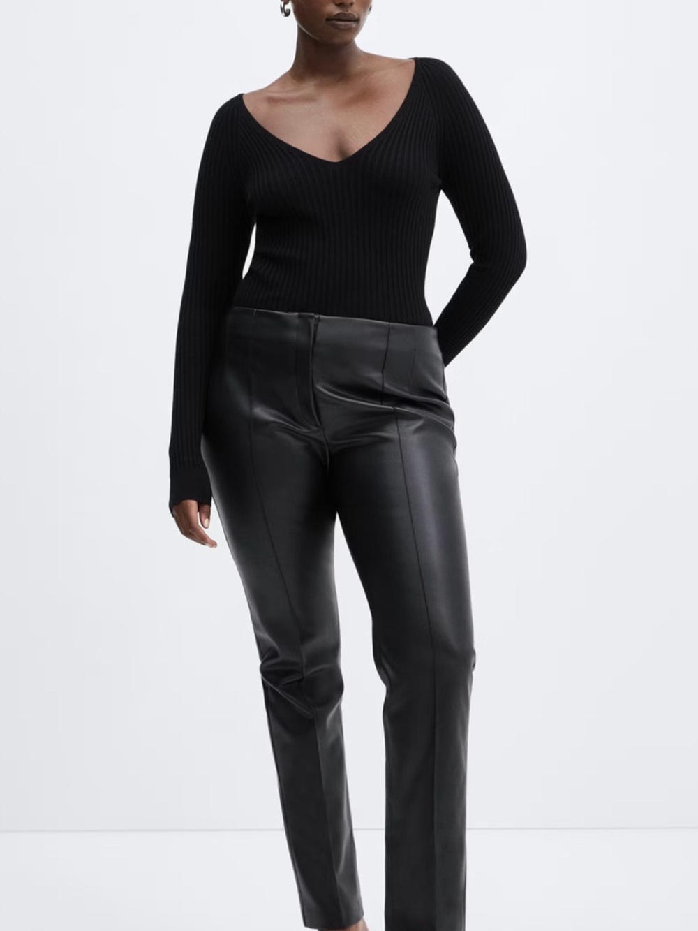 Mango Black Faux-Leather Flared Trousers - Picture 4 of 7